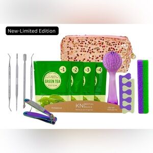 15 Pcs Holiday Green Tea Pedicure Gift Set in Pink Velvet Sequin Bag